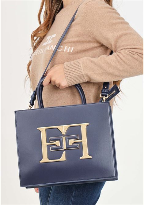 Shopper blu da donna con maxi placca EF e logo doppia C ELISABETTA FRANCHI | BS05A46E2B75